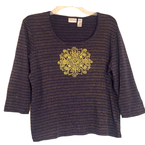 CHICO’S COTTON BLEND Sz 3 (16-18) Pullover Pit to Pit 24 1/2" 93% Cotton Preworn - Picture 1 of 15